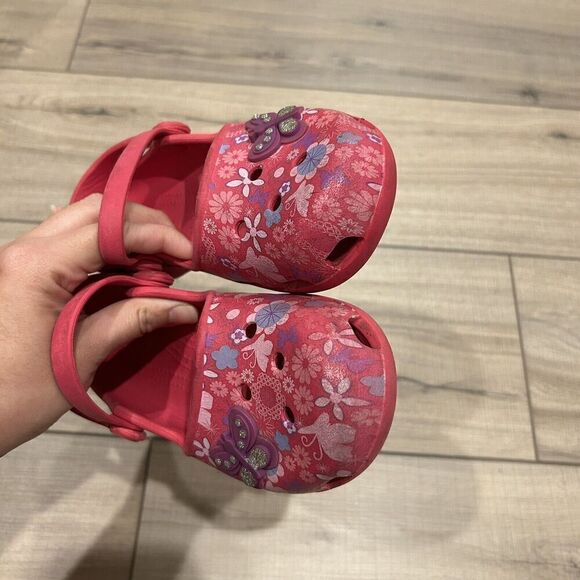 Crocs Karin Butterfly Floral Double Strap Mary Jane Clogs Girls Size 13 - Picture 6 of 10